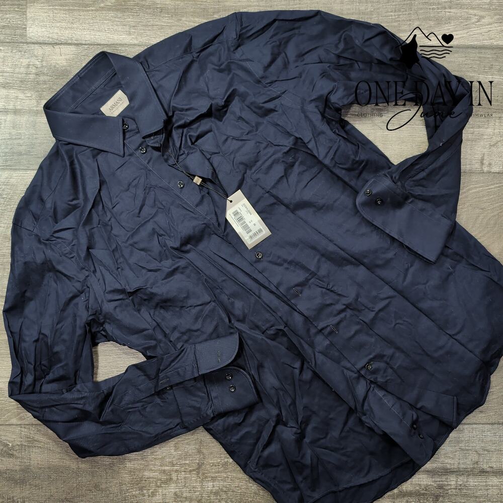Armani Collezioni Men's Dress Shirt Navy Blue Long Sleeve NWT Size 42 (16.5)